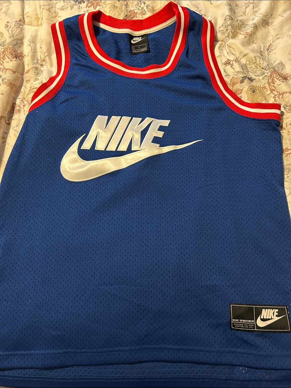 Nike Blue Mesh Basketball Jersey with Red & White Trim